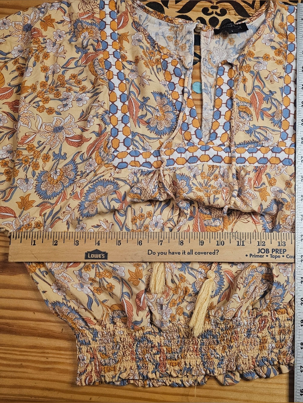 Rachel Zoe Smocked Floral Camisole in Cream, Blue & Brown - Picture 6 of 9